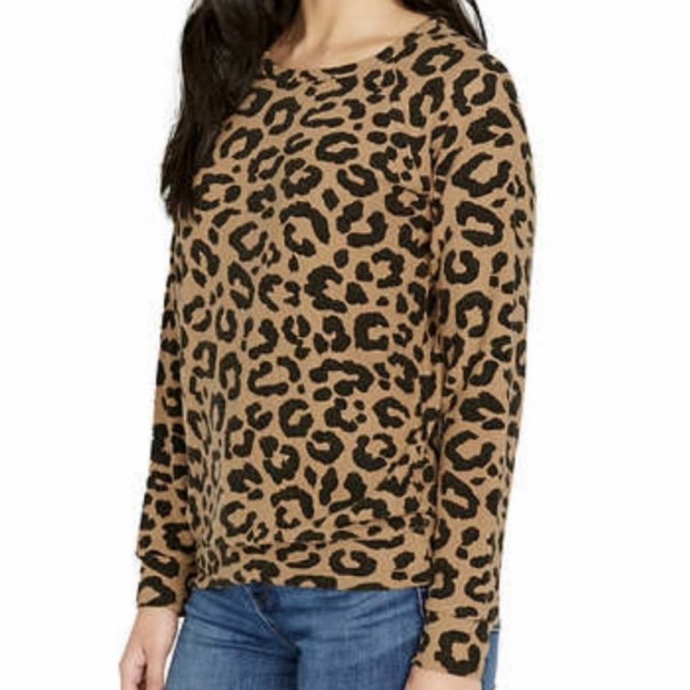 Buffalo David Bitton Leopard Print Long Sleeve Sweater Knit Top sz M